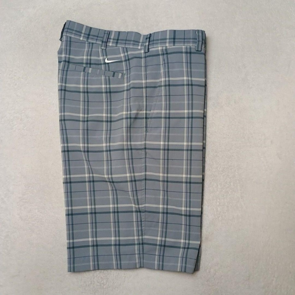 Nike Golf Shorts Mens 34 Blue Plaid 11" Performance Stretch Tech Tour Work Chino